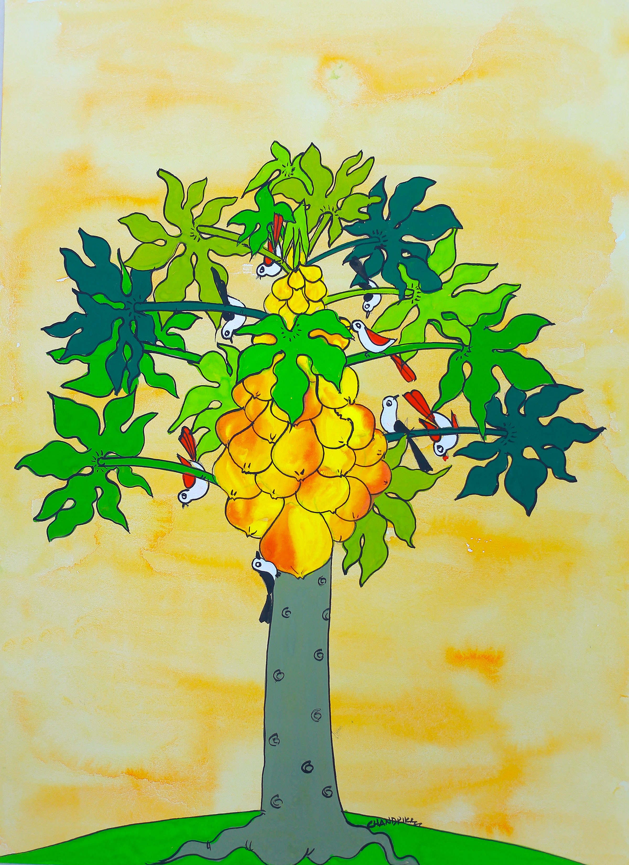 papaya tree drawing for kids